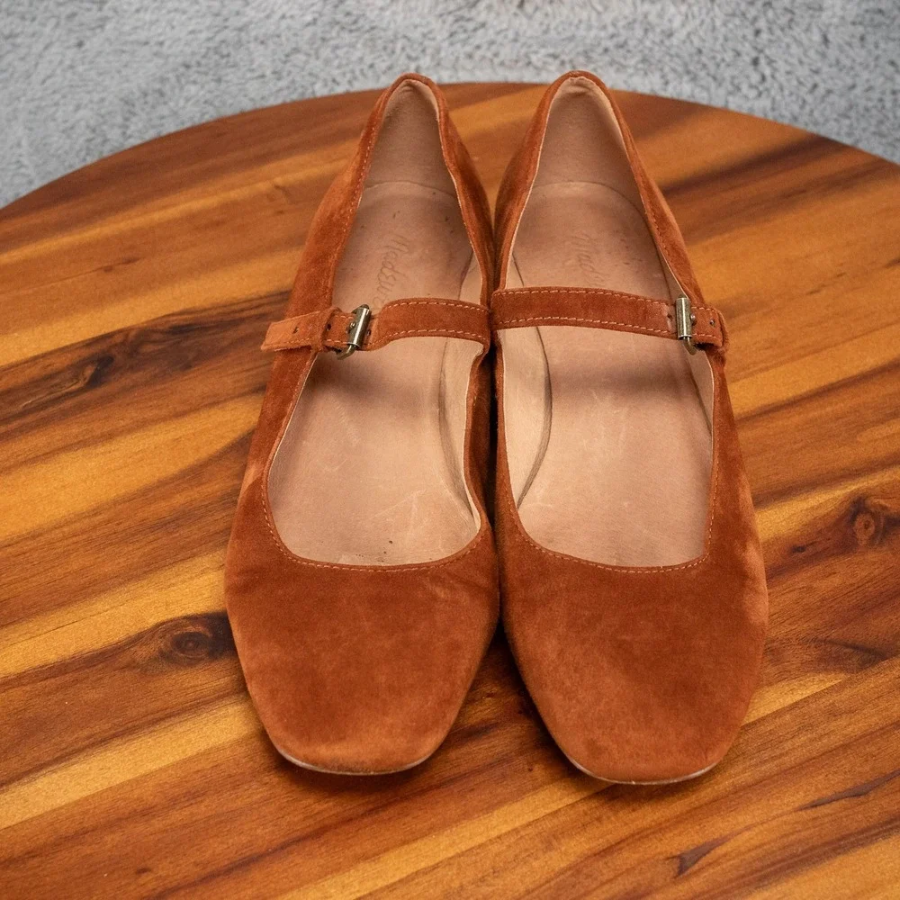 Madewell The Delilah Mary Jane Brown Suede Leather Block Heel Shoes Size 6